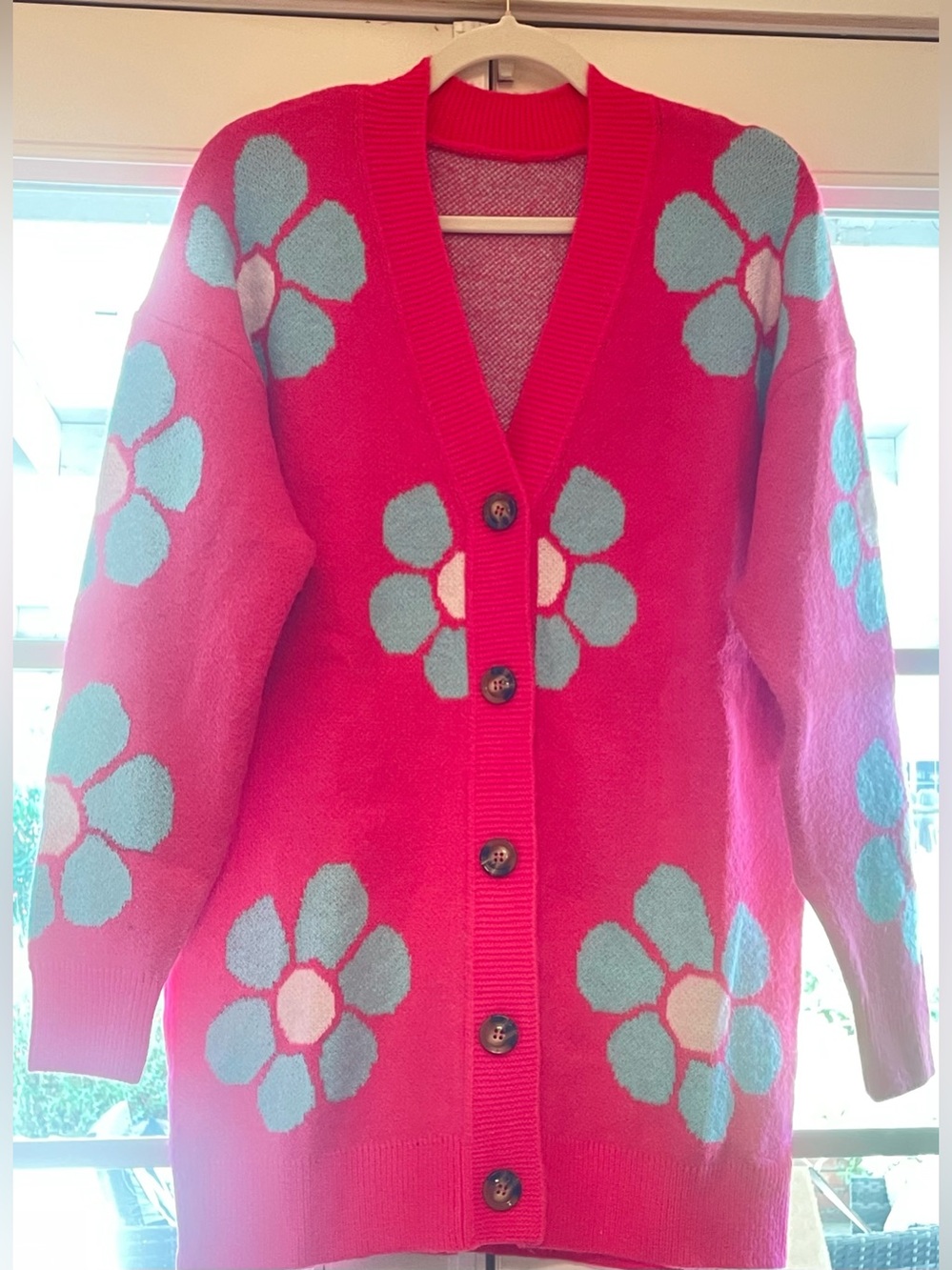 Bright Pink Floral Button-Up Women's Cardigan- NWOT Size SM